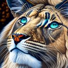 Colorful Stylized Cat Artwork with Intricate Patterns in Blue, Orange, and Purple