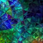 Abstract Digital Artwork: Vibrant Blue and Green Hues, Geometrical Patterns, Flowing