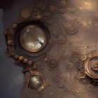 Detailed Steampunk-Style Circular Window with Gears and Pipes