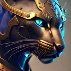 Blue Fur Cat in Gold and Silver Armor with Detailed Helmet