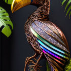 Colorful Toucan Sculpture on Branch with Green Leaves