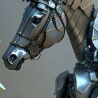 Detailed 3D rendering of metallic steampunk horse head with gears and mechanical components