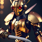 Detailed 3D Rendering of Golden Armored Robot Knight