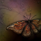 Digital artwork of butterfly with fractal wings on abstract dark background