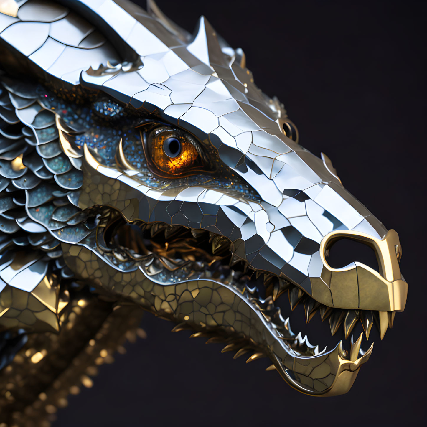 Metallic Dragon with Detailed Eye in Digital 3D Illustration