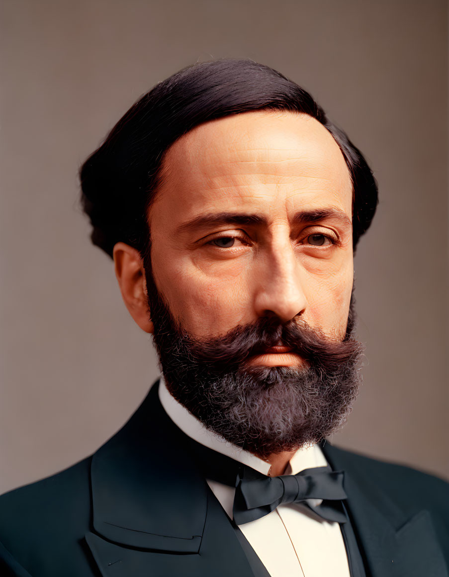 Man with Black Beard and Suit: Portrait with Serious Expression