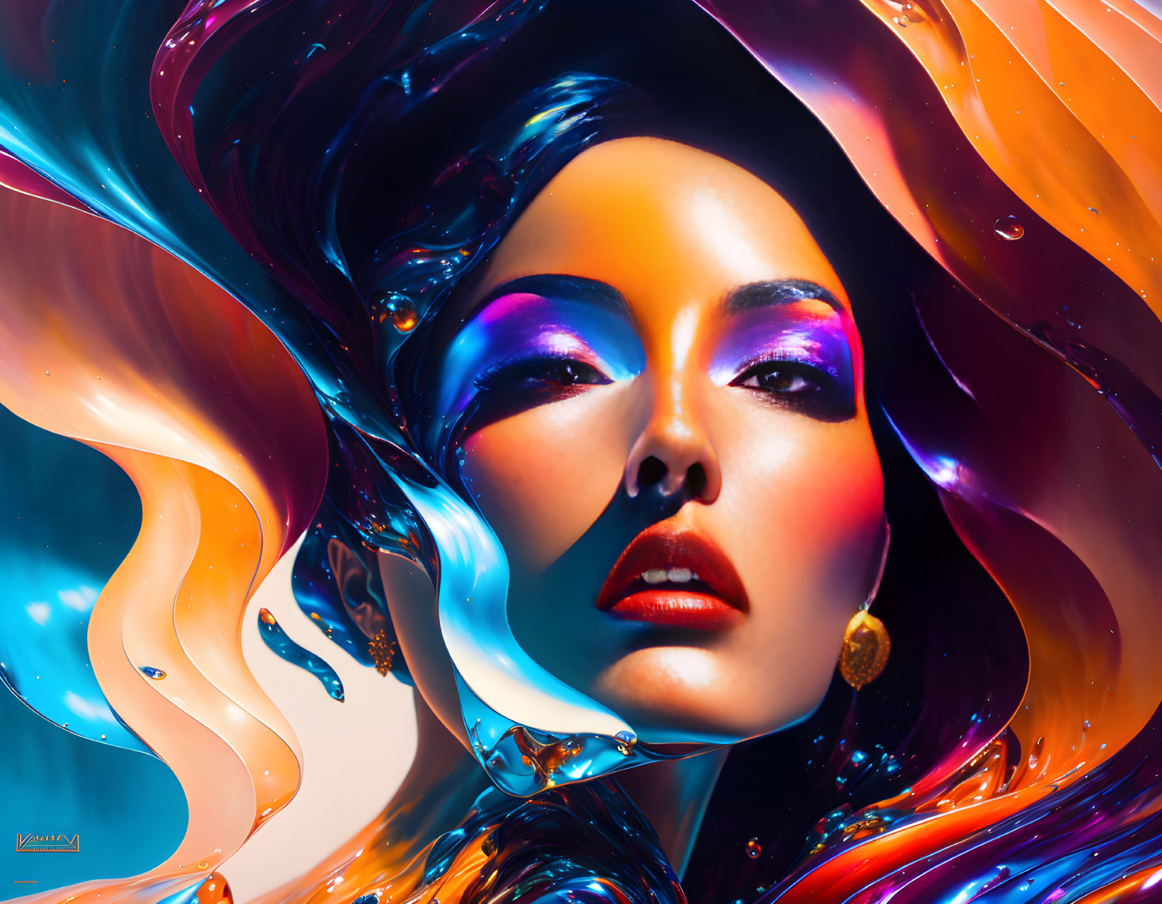 Colorful Abstract Art Featuring Woman with Dramatic Makeup