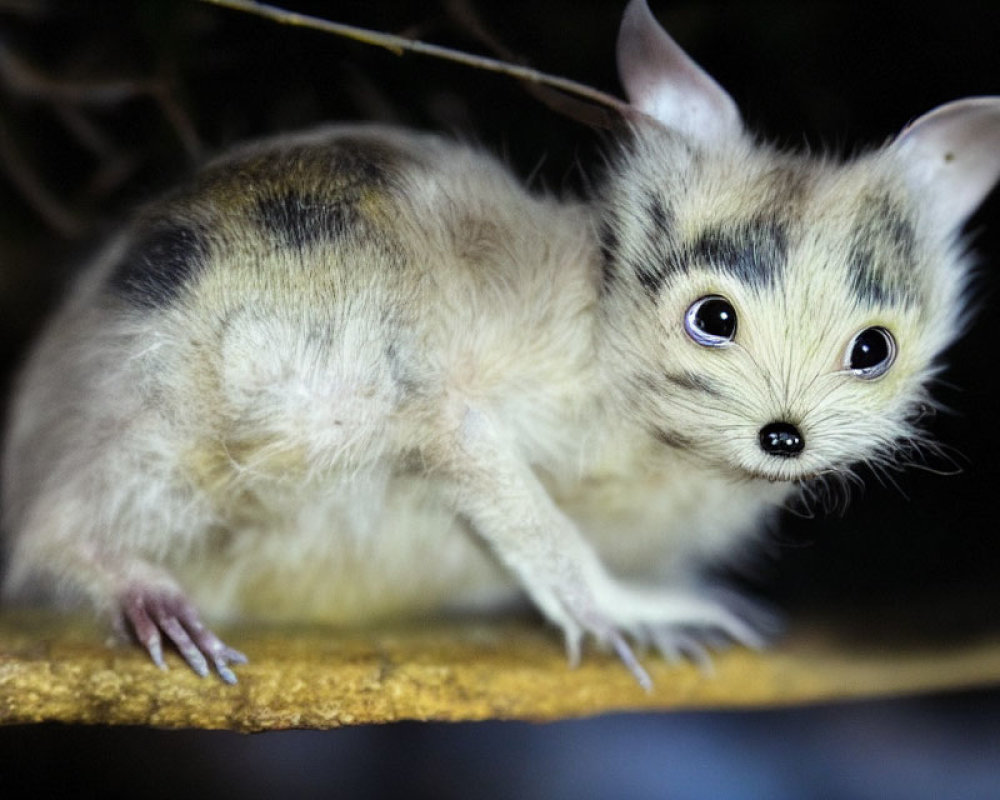 Nocturnal Marsupial with Large Eyes and Ears Perched on Branch