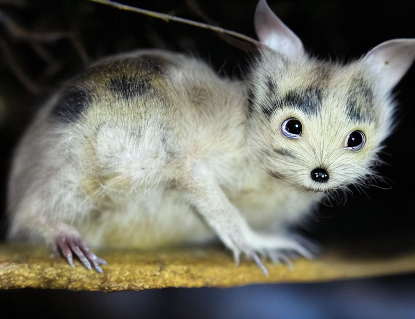 Nocturnal Marsupial with Large Eyes and Ears Perched on Branch