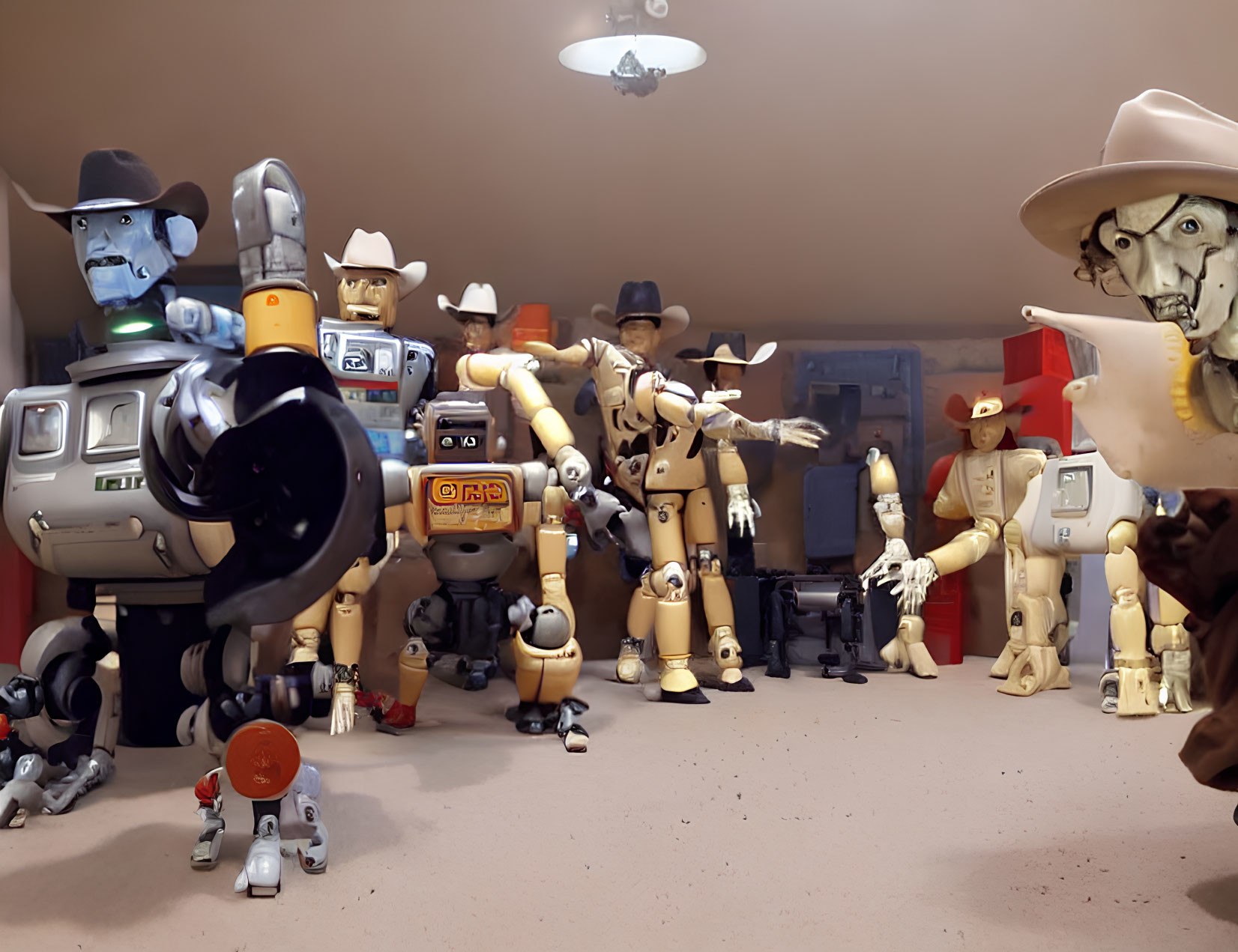 Western Cowboy Themed Robot Figurines with Mechanical Horses