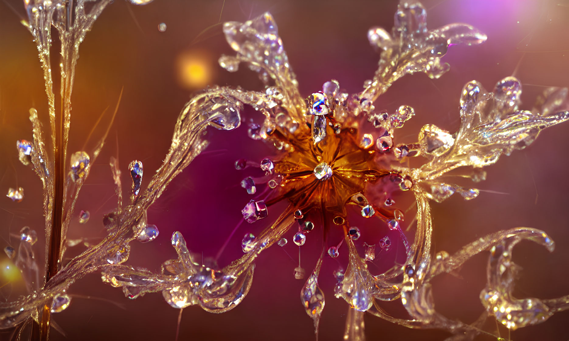 Detailed Close-Up of Jeweled Flower with Glassy Petals and Dewdrops