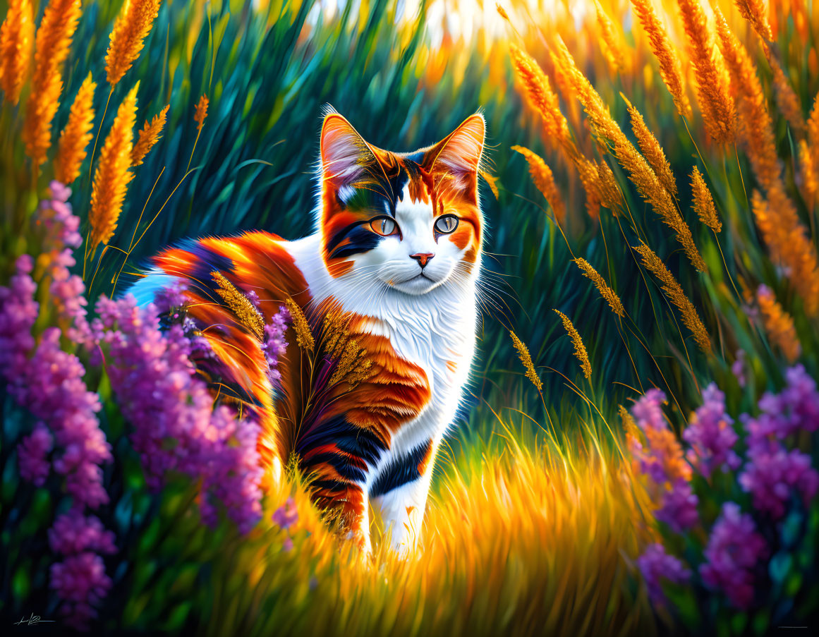 Colorful Cat in Vibrant Natural Setting