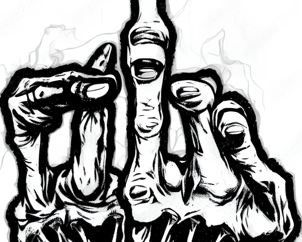 Monochrome skeletal hand illustration with index finger as flame