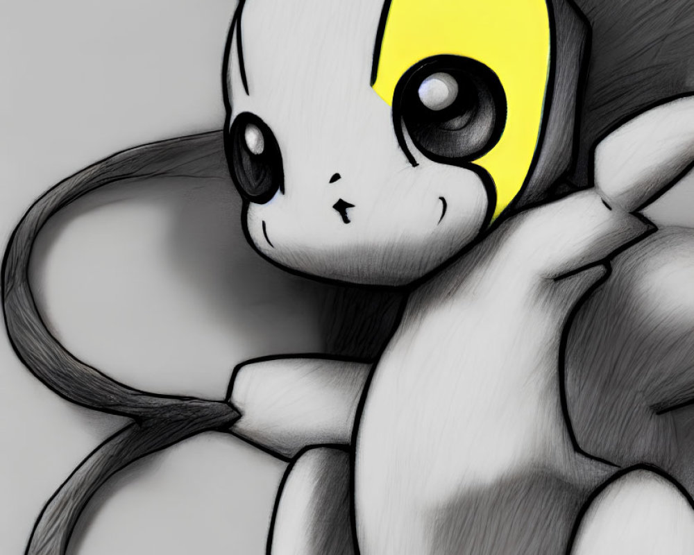 Monochrome Pikachu with Yellow Cheeks and Expressive Eyes