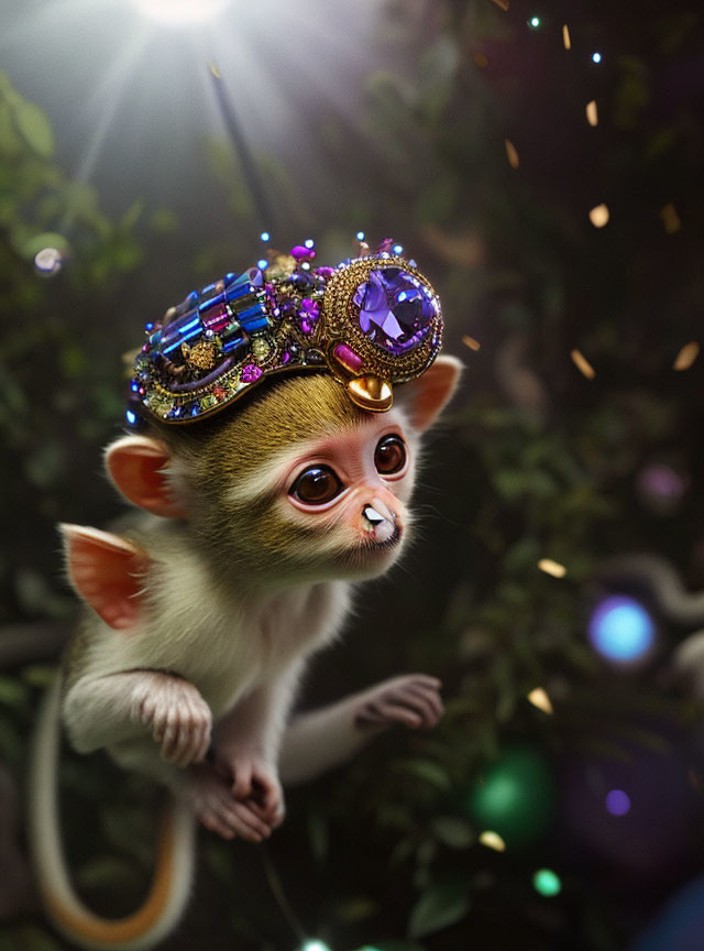 Small Monkey Wearing Crown in Luxurious Setting