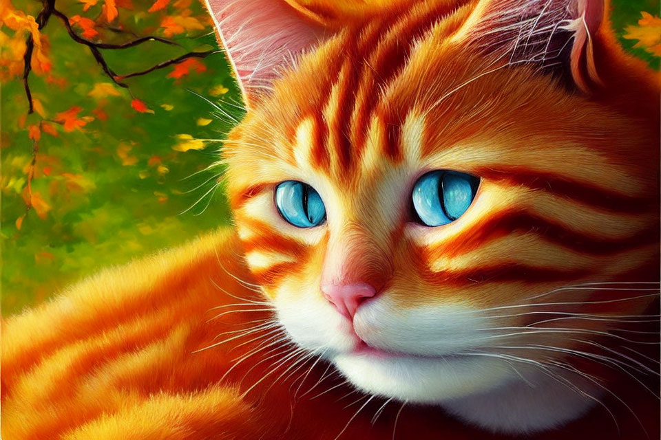 Orange Tabby Cat with Blue Eyes in Autumn Setting