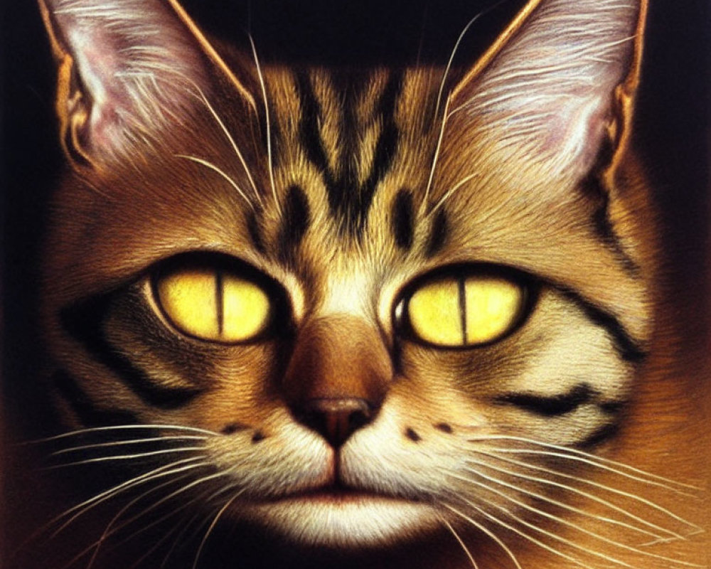 Tabby cat with yellow eyes and black markings