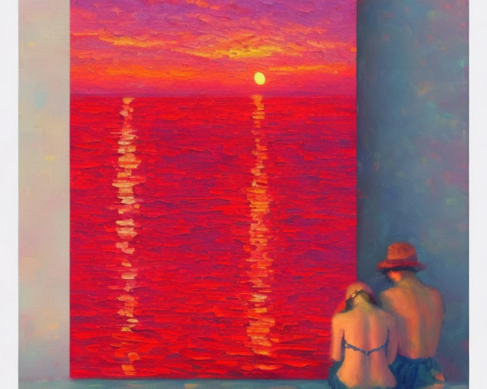 People admiring stunning sunset over calm sea