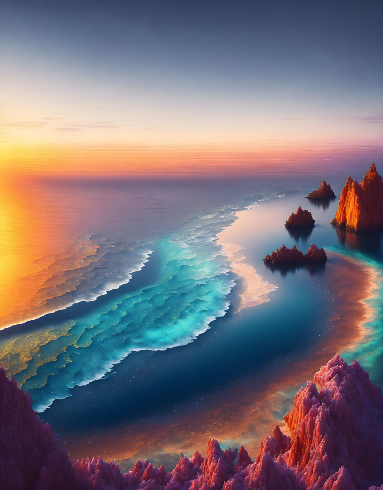 Tranquil Sunset Coastline with Orange and Blue Hues