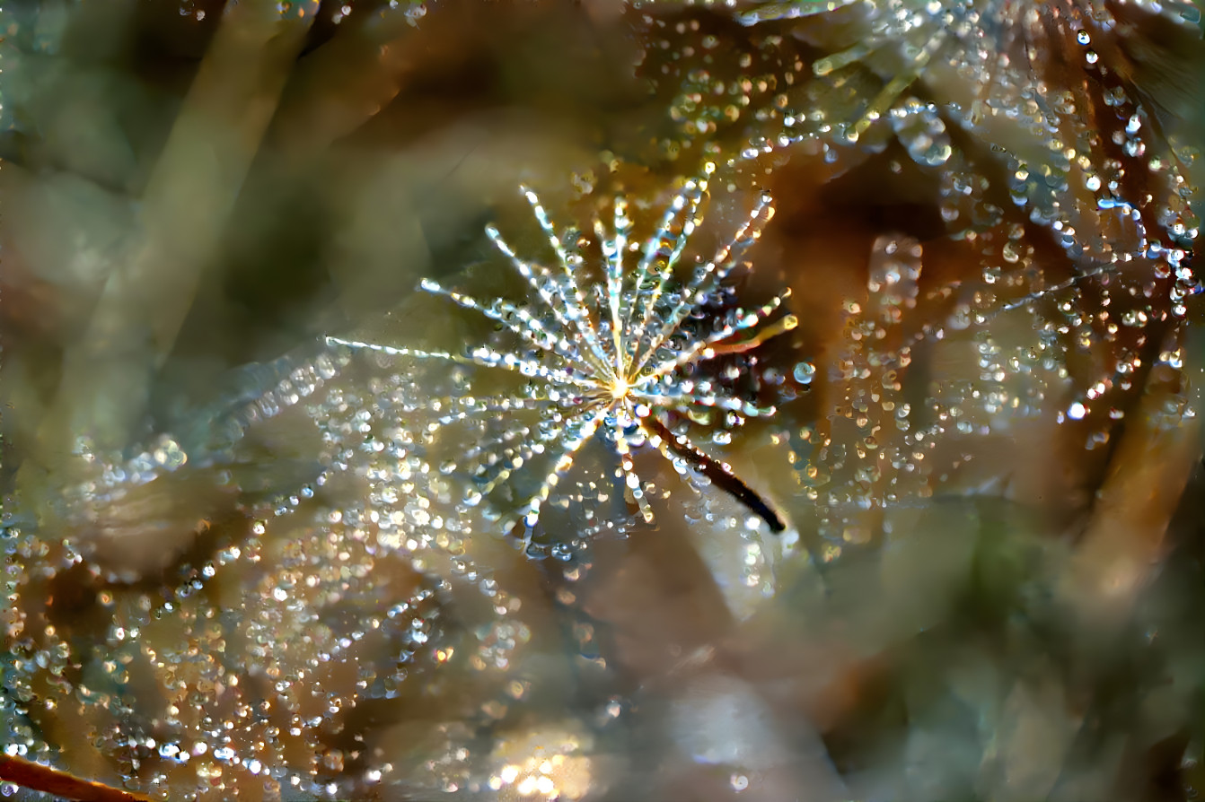 Dandelion puff and spider webs