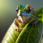 Colorful Green Gecko with Prominent Eyes on Leaf Edge