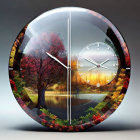 Split Design Wall Clock Featuring Tree in Four Seasons