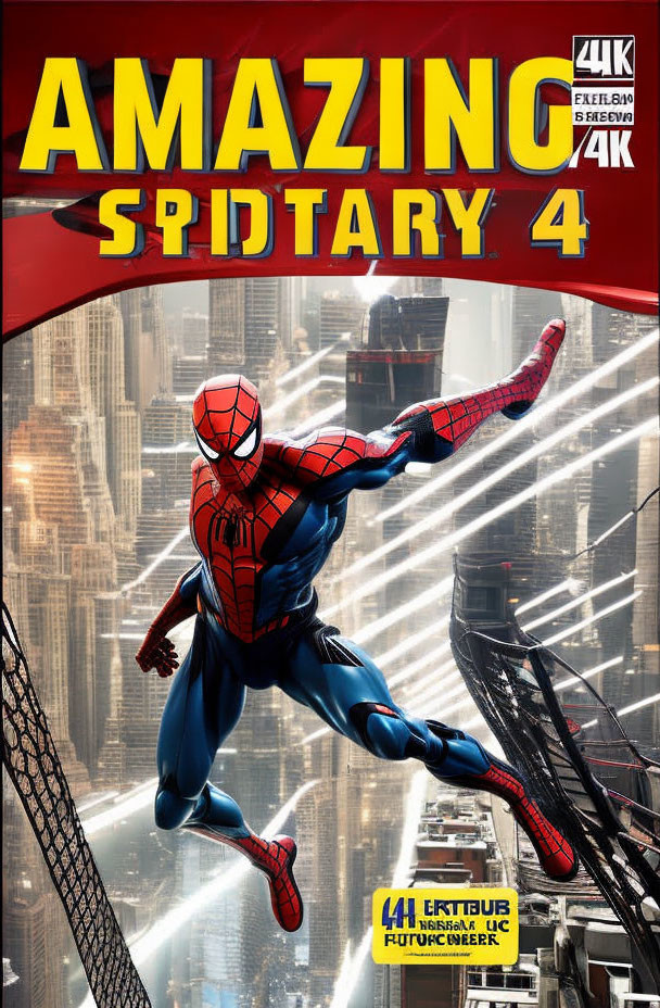 Dynamic Spider-Man Movie Cover with Cityscape Backdrop and "Amazing Spider-Man 4" Title