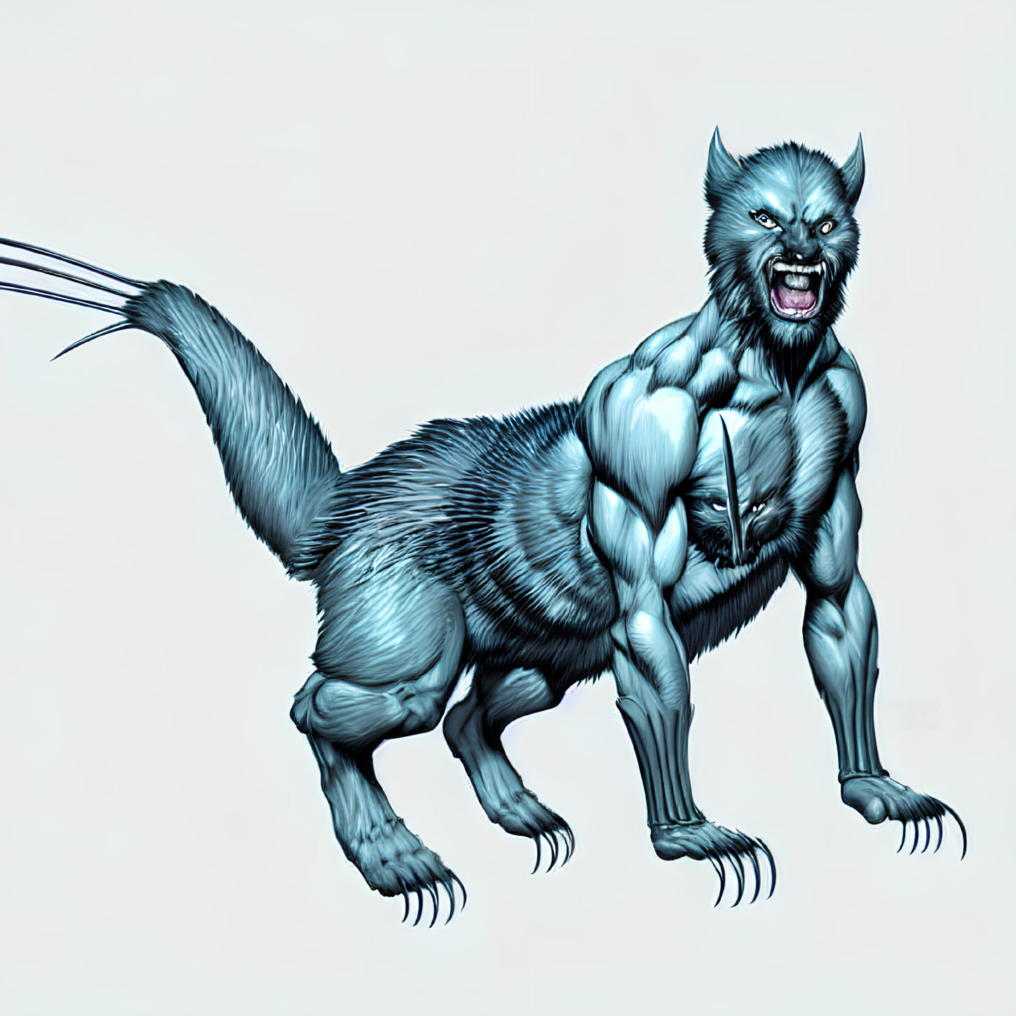 Muscular anthropomorphic creature with feline features and sharp claws.