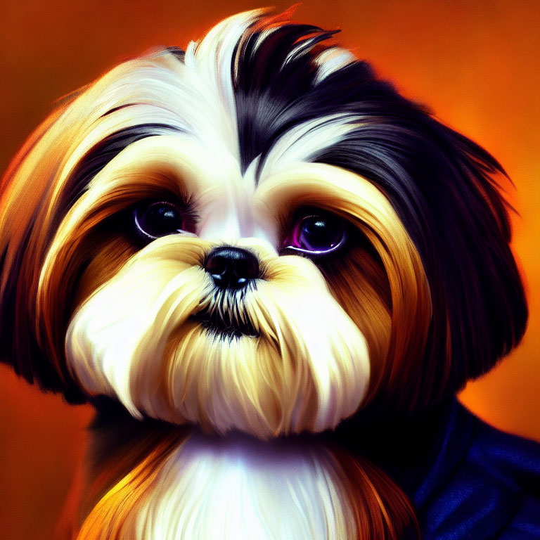 Stylized Shih Tzu Dog with Purple Eyes and Fluffy Fur