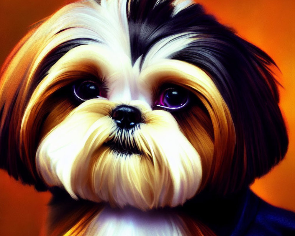 Stylized Shih Tzu Dog with Purple Eyes and Fluffy Fur