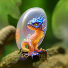 Colorful Dragon Figurines Emerging from Shiny Egg on Green Background