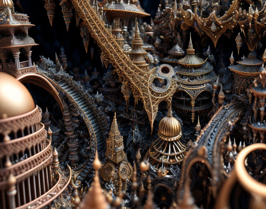 Intricate Fractal Architecture with Gothic & Baroque-style Patterns