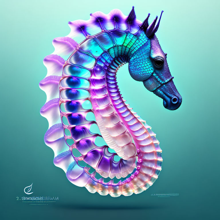 Colorful Digital Illustration of Iridescent Seahorse with Wing-Like Fin