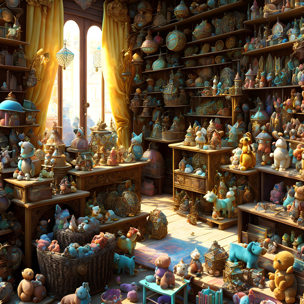 Colorful Stuffed Toys Displayed in Sunlit Room