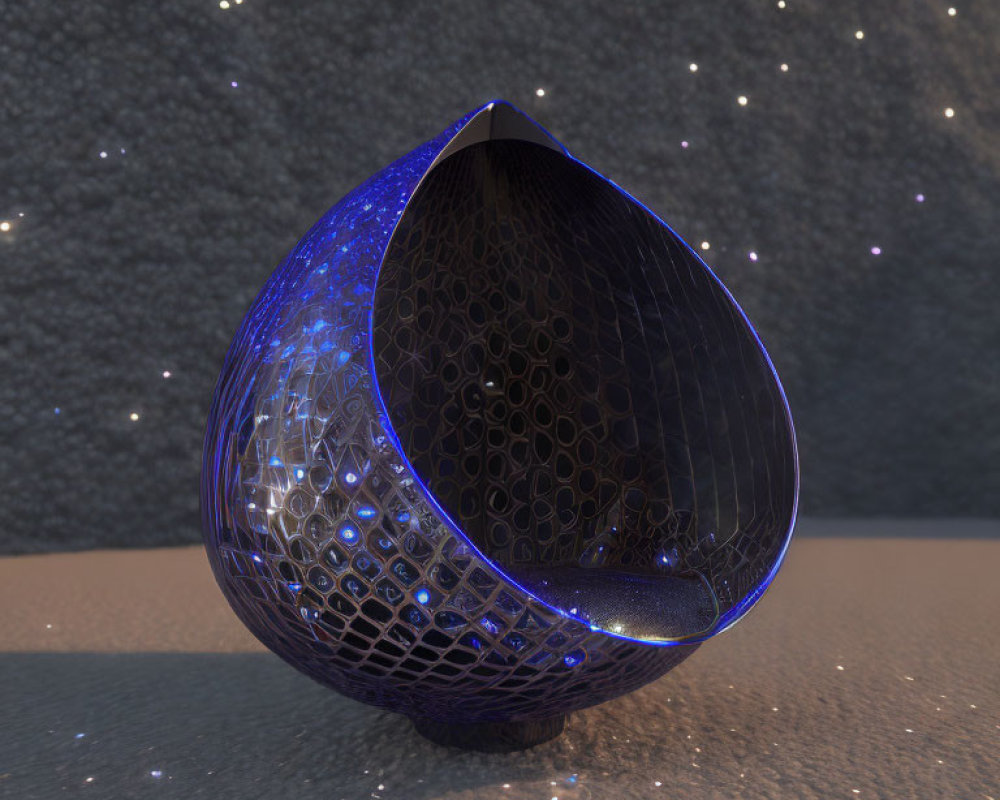 Blue Glowing Honeycomb Sphere Revealed on Dark Background