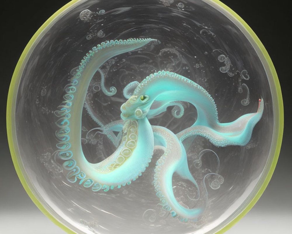 Translucent ethereal octopus in glass sphere on gradient background