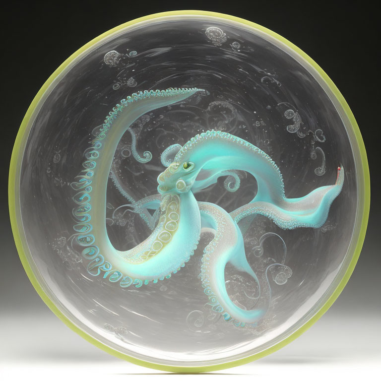 Translucent ethereal octopus in glass sphere on gradient background