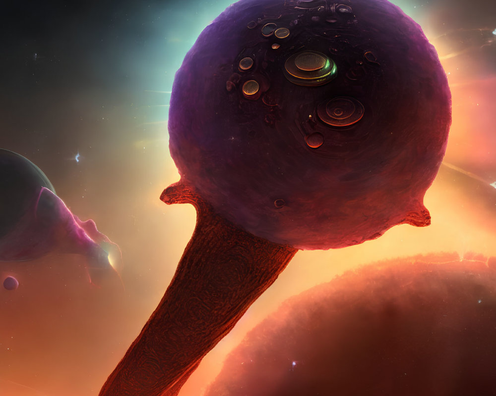 Surreal purple spherical lollipop structure in cosmic setting