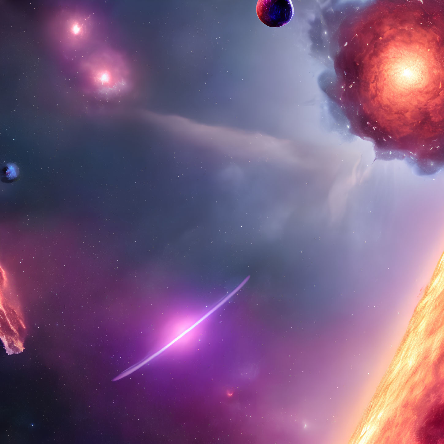 Colorful Cosmic Scene: Comet, Nebulae, Planets, and Star