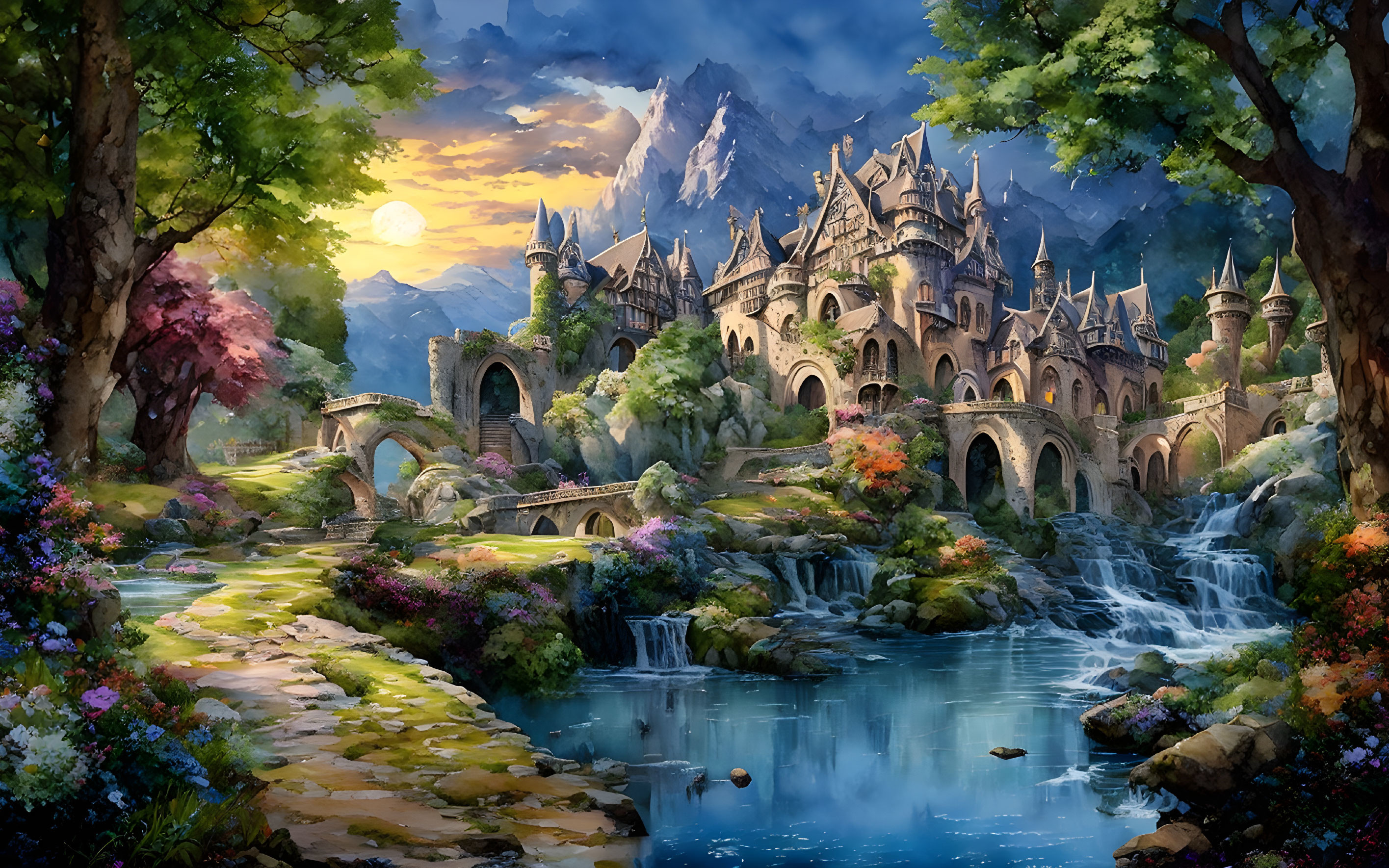 Majestic castle in enchanting fantasy landscape