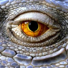 Detailed surreal digital artwork: eye with reptile-like skin textures