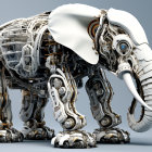 Detailed Mechanical Elephant with Gold & White Armor Plating and Blue Eye