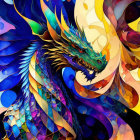 Colorful Mythical Dragon Artwork in Blue, Gold, and Orange