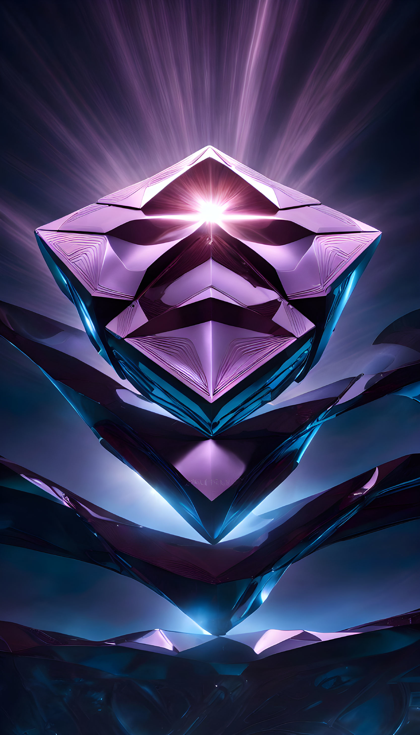 Radiant purple crystal with intricate facets on dark blue backdrop