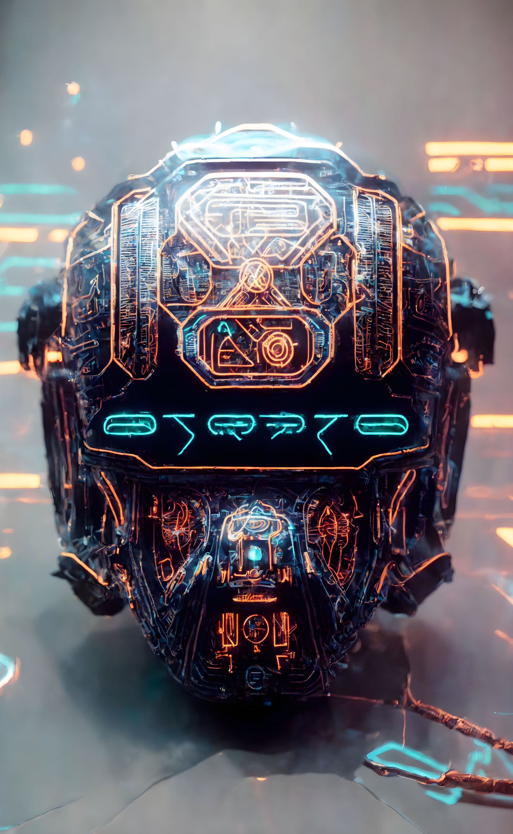 Intricate Neon Blue Patterns on Futuristic Helmet