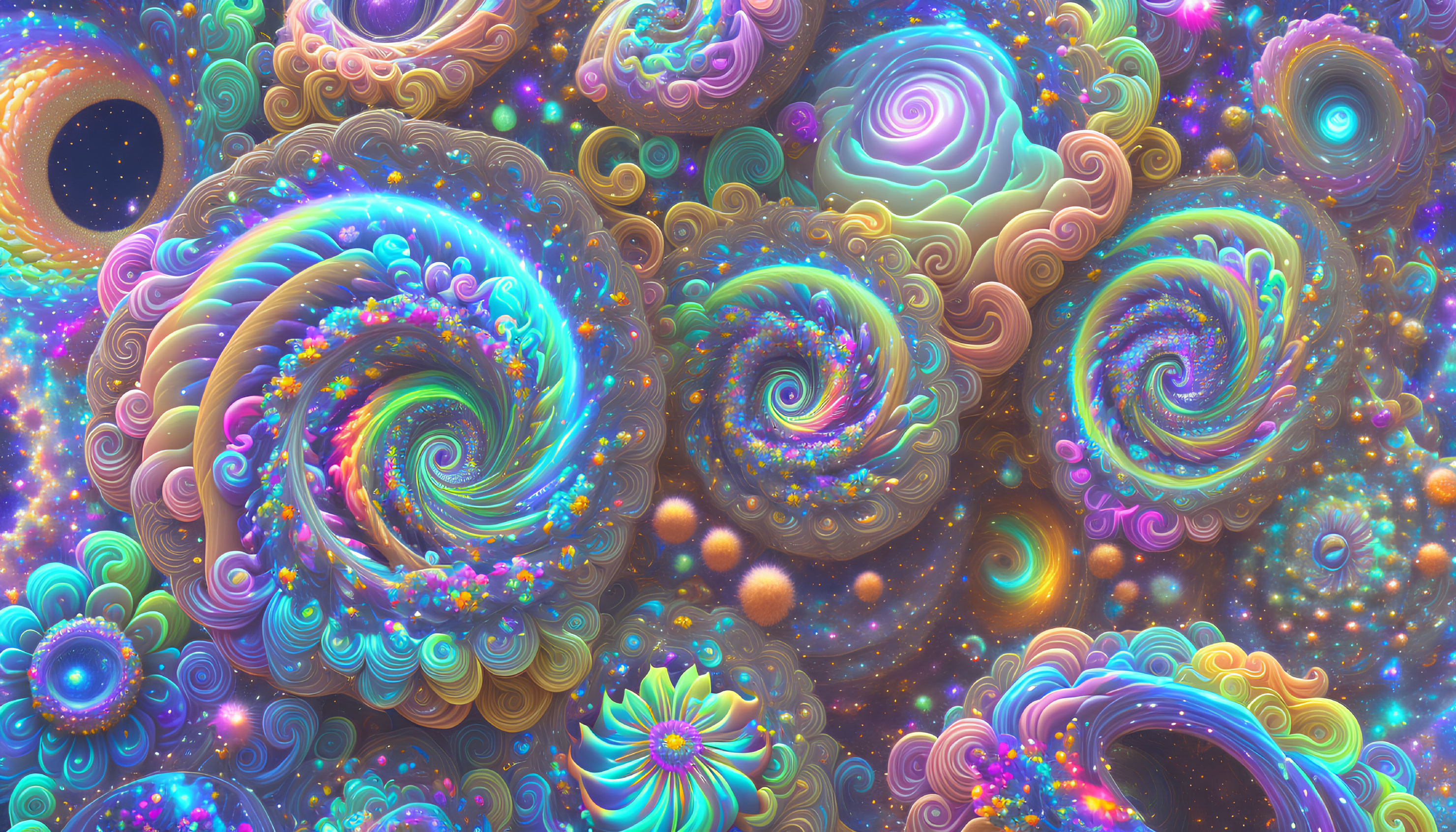 Colorful Psychedelic Fractal Image with Spiraling Patterns