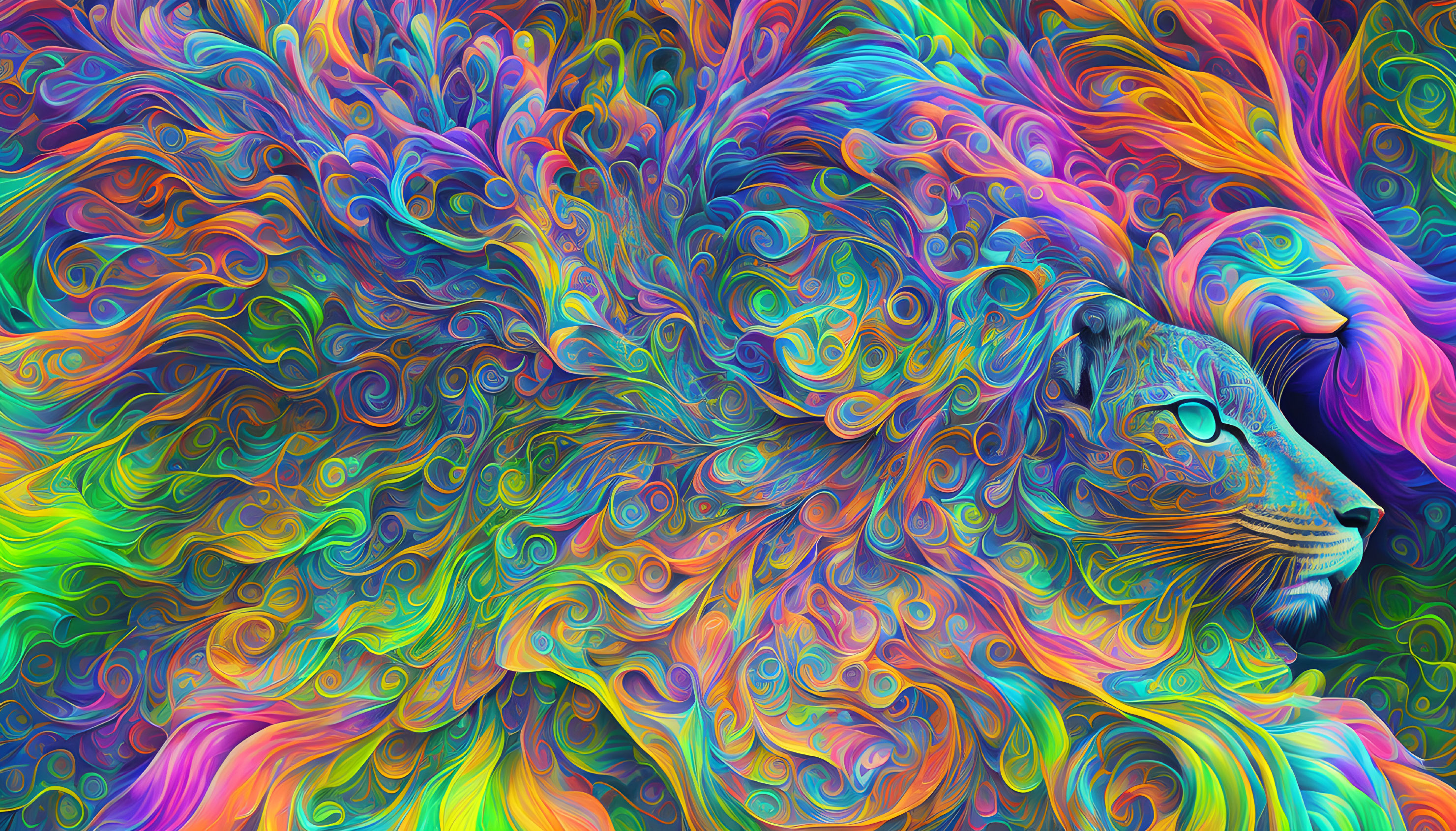 Colorful Lion Profile Artwork with Psychedelic Mane