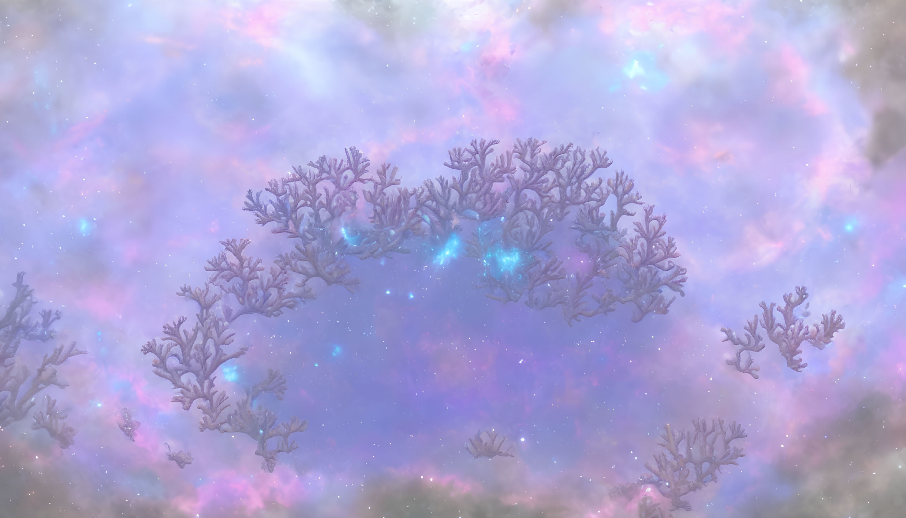 Digital Artwork: Coral-like Structures in Pastel Nebula