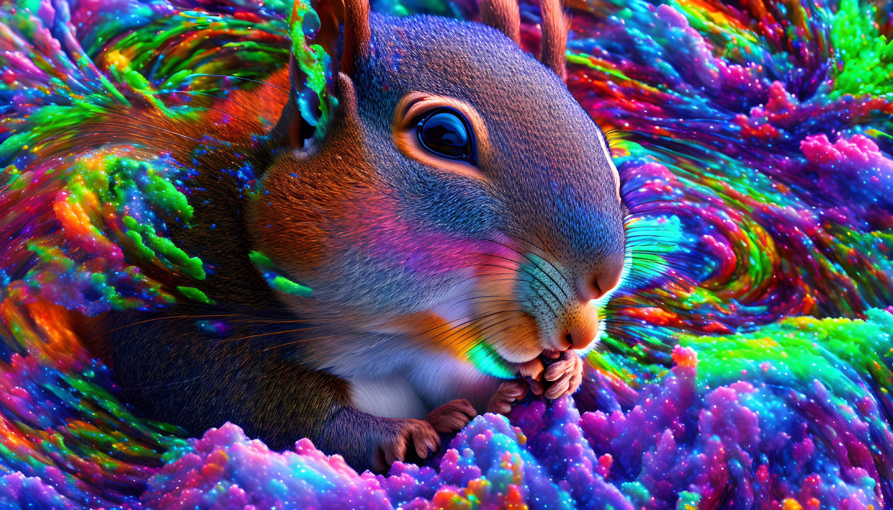 Colorful squirrel in vibrant psychedelic background