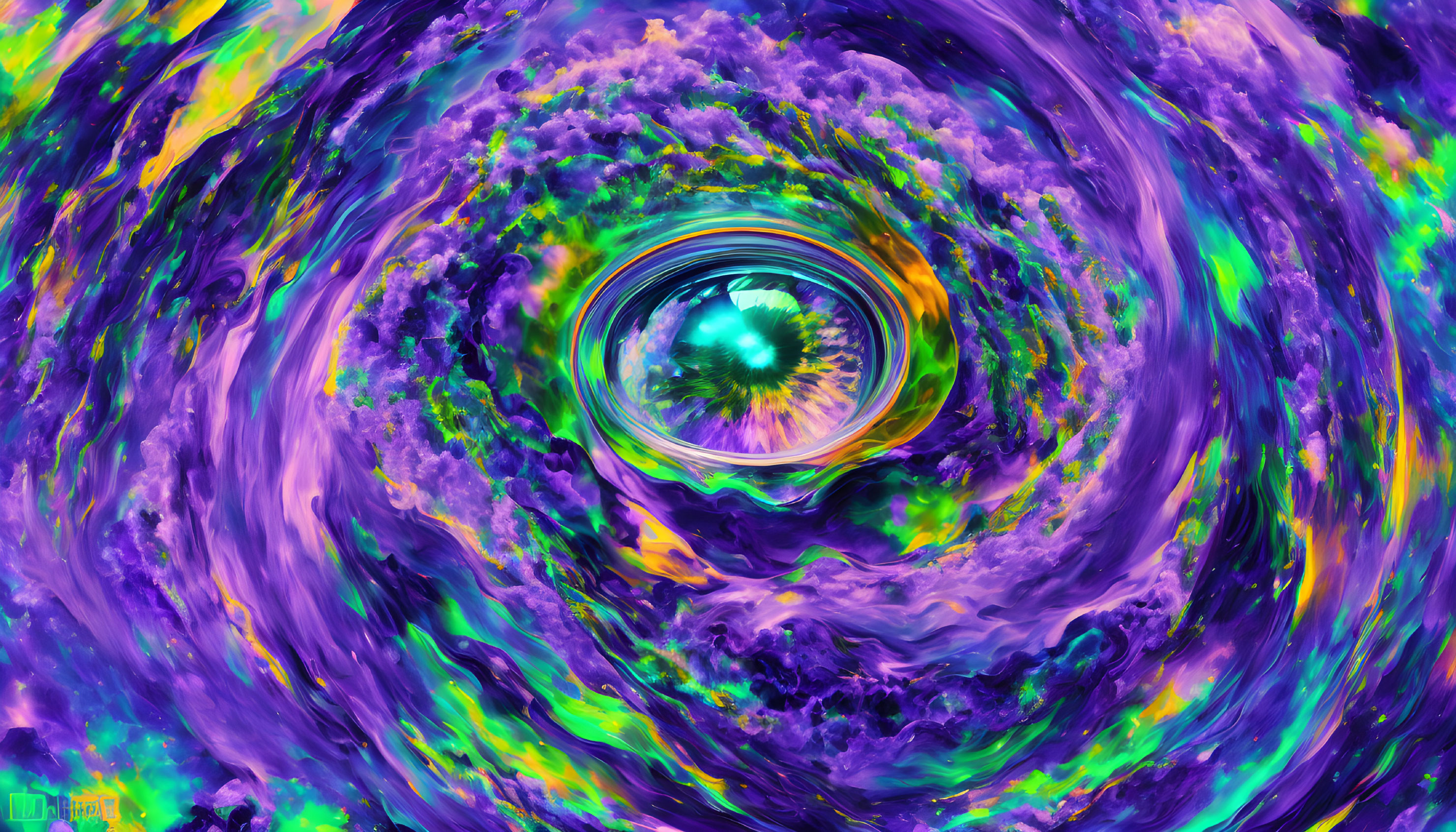 Colorful Psychedelic Swirl in Purple, Blue, and Yellow Spiral Pattern